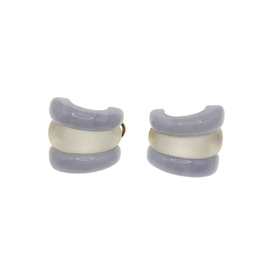 Blue Lace Agate Stone Pierced Chunky Earrings 1”